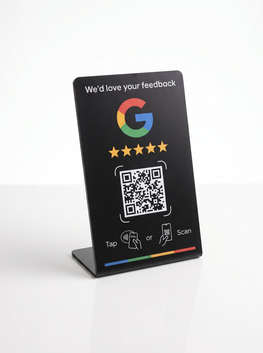 Стойка за Google отзиви с QR и NFC